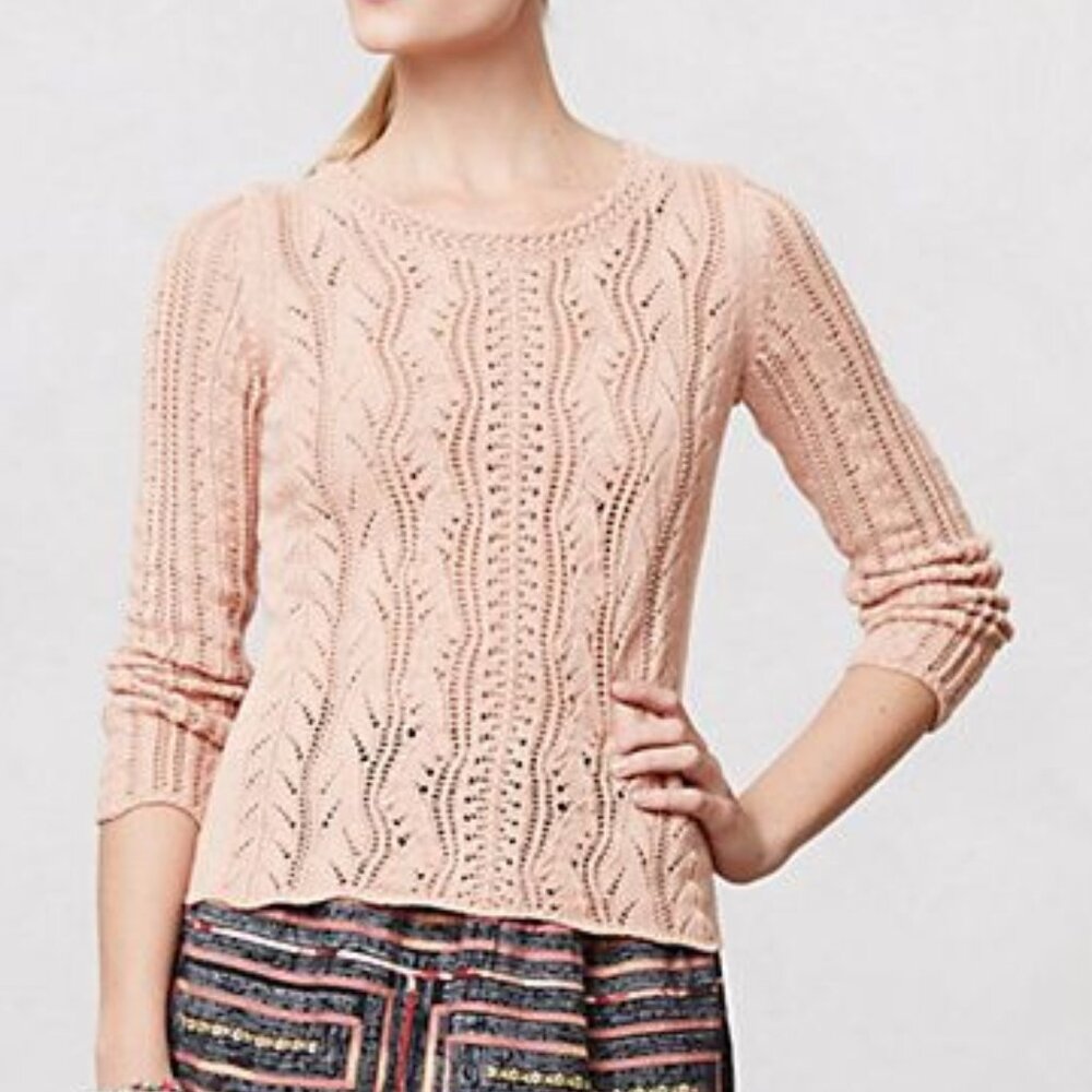 ANTHROPOLOGIE Rainier Sweater Cable-Knit Blush Pink